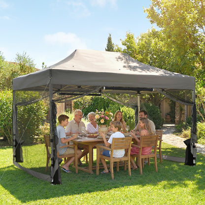 3x4.5m Pop Up Gazebo | UPF50+ 420D Oxford Roof | 4 Removable Mesh Sides | 3 Height Settings | Full Stability Kit | Wheeled Carry Bag | Dark Grey