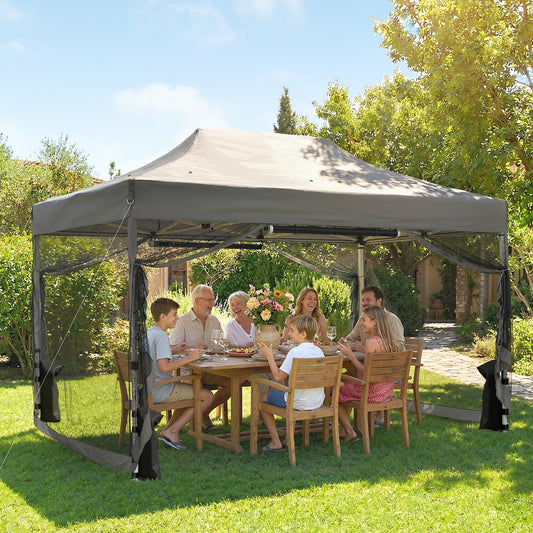 3x4.5m Pop Up Gazebo | UPF50+ 420D Oxford Roof | 4 Removable Mesh Sides | 3 Height Settings | Full Stability Kit | Wheeled Carry Bag | Dark Grey