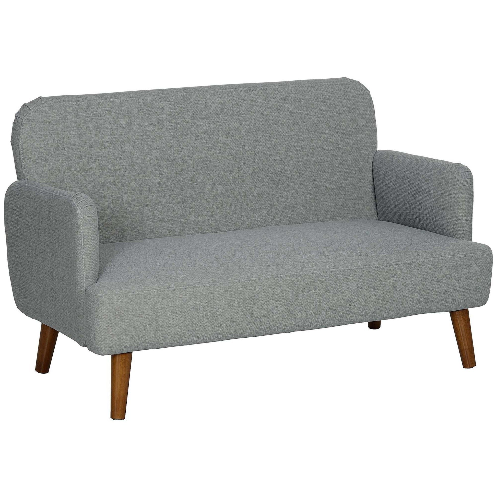 Retro Vintage Style Velvet Feel Fabric 2 Seater Sofa, Small Sofa Loveseat with 21cm Thick Padding and Wood Legs, Grey