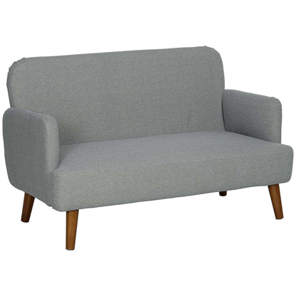 Retro Vintage Style Velvet Feel Fabric 2 Seater Sofa, Small Sofa Loveseat with 21cm Thick Padding and Wood Legs, Grey