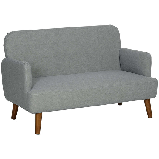 Retro Vintage Style Velvet Feel Fabric 2 Seater Sofa, Small Sofa Loveseat with 21cm Thick Padding and Wood Legs, Grey