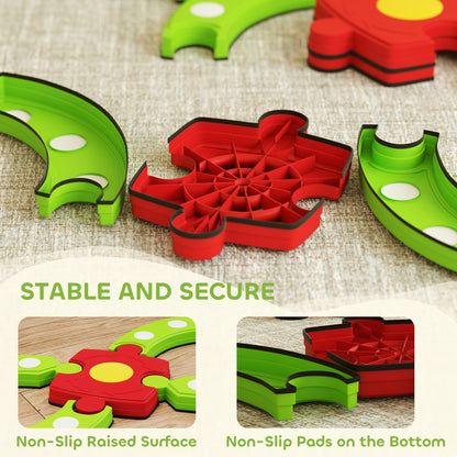 13 Piece Kids Balance Beam Stepping Stones Set with Non-slip Textured Surface, Outdoor Indoor for Toddlers, Green