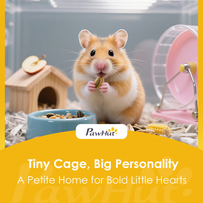 PawHut Wooden Hamster Cage with Detachable 32cm Deep Bottom, Hut, Seesaw, Exercise Wheel, Ramp, 60 x 40 x 75cm, Light Grey