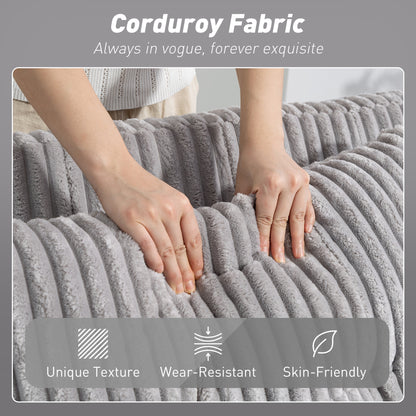 2 Seater Click Clack Sofa Bed with Pull Out Design, Corduroy Upholstery - Light Grey