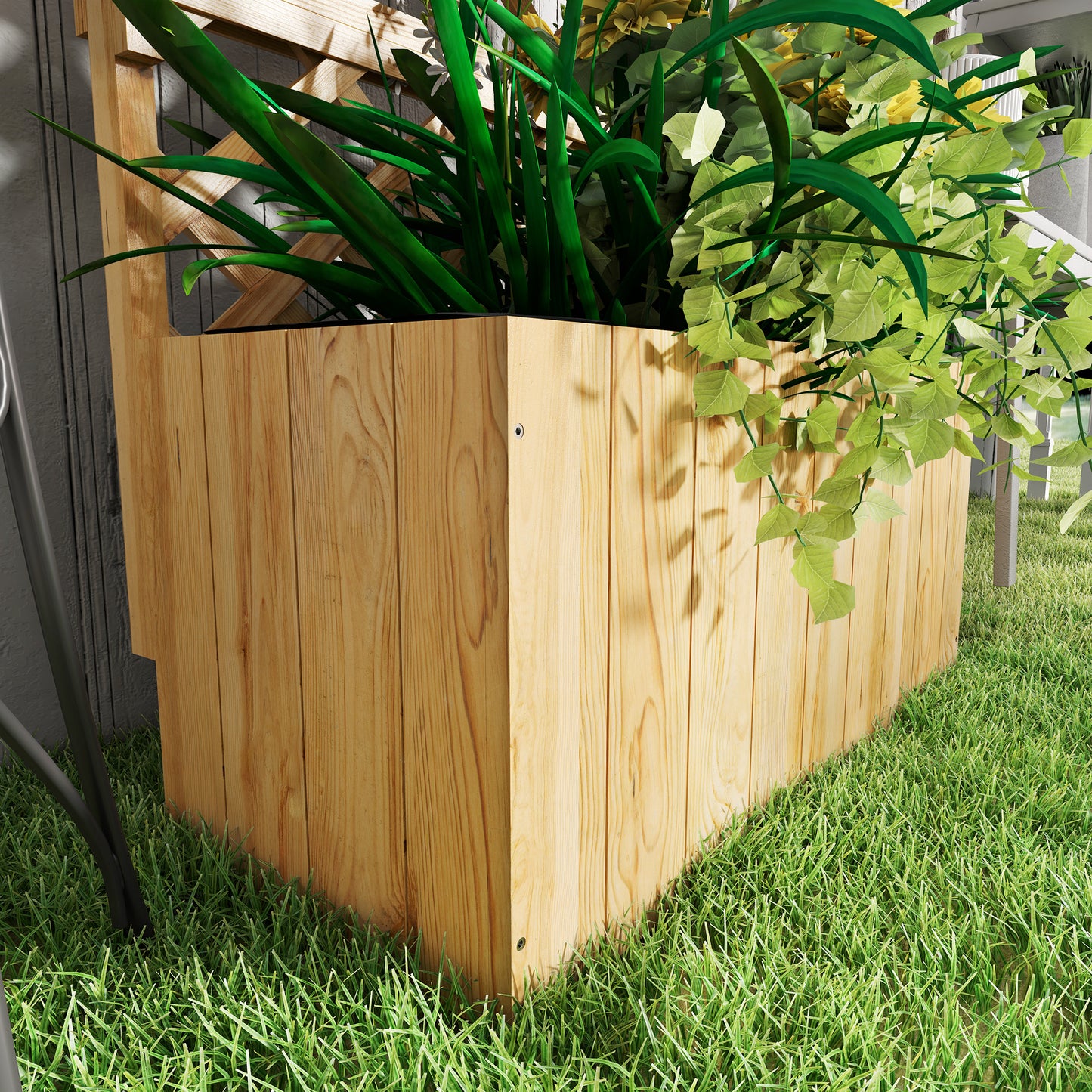 Fir Wood Planter with Tall Trellis Roof & Upper Shelf | 52L | 70x24cm Planting Area | Fabric Liner & Drainage Holes | 50kg | 76x33x177cm | Climbing Plants | Natural Wood Finish