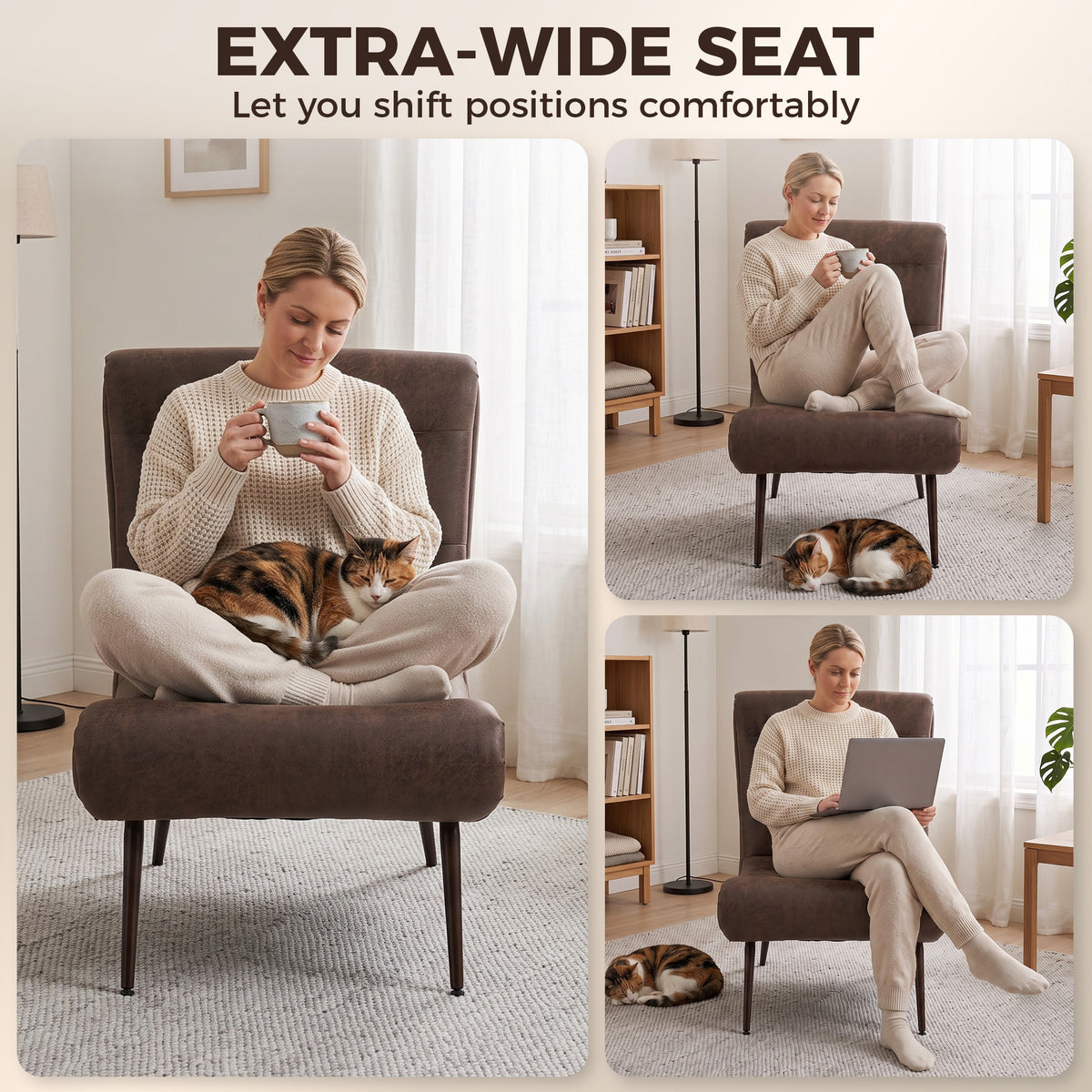 Dark Brown Accent Chair with Footstool | Upholstered Lounge Chair, Lumbar Pillow & Vintage Style | 120kg