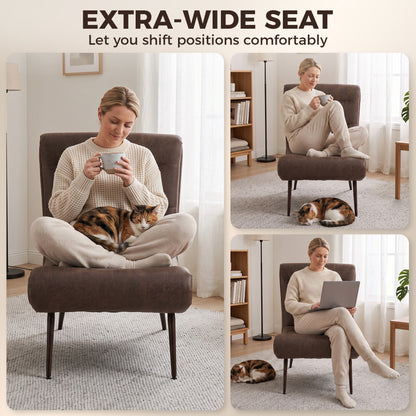 Dark Brown Accent Chair with Footstool | Upholstered Lounge Chair, Lumbar Pillow & Vintage Style | 120kg