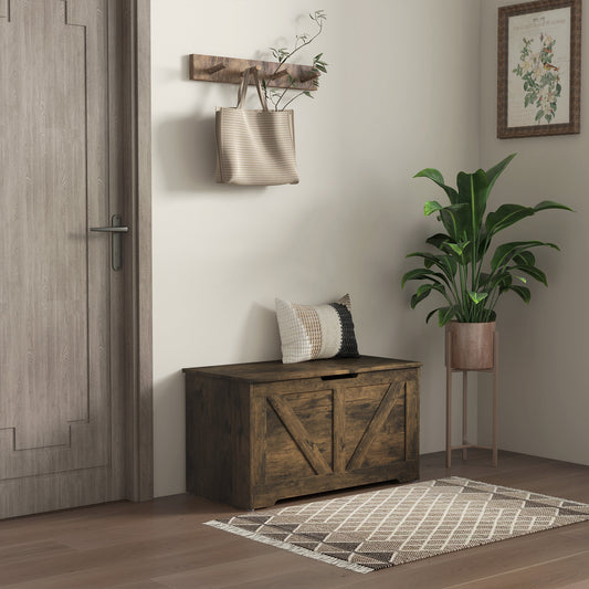 100L Home Storage Box, with Safety Hinges - Rustic Brown