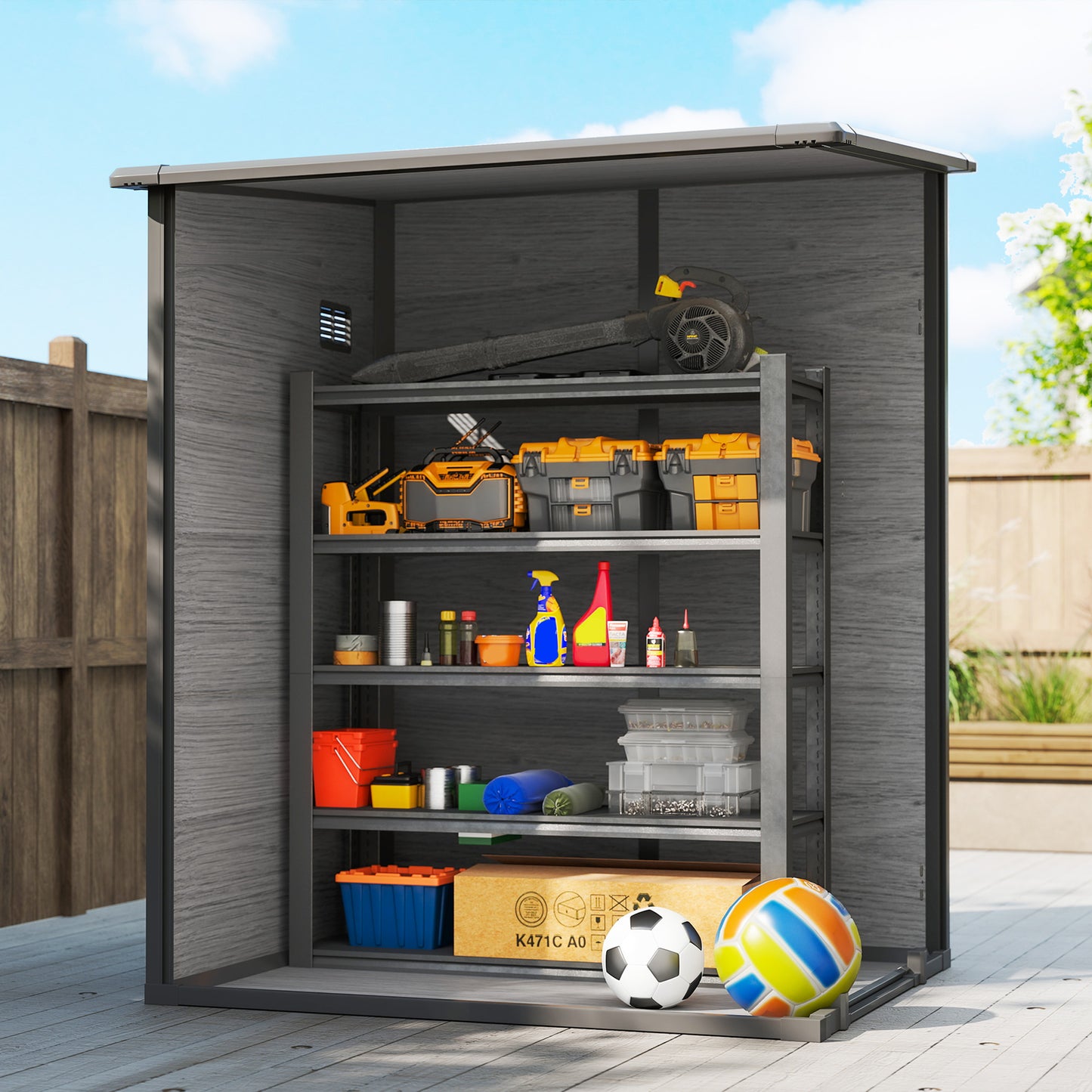 Aluminium Alloy & PP Lean-To Garden Storage Shed | Wood-Effect Finish | Lockable Door | Lock & 3 Keys | Window | Vent | Sloped Roof | 40kg/m² Snow Rating | 122x149x192cm | 1.54m²