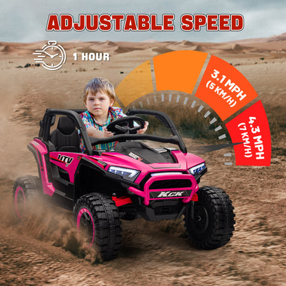 AIYAPLAY 2 Seater 24V 7AH Ride on Truck, Battery Powered Electric Ride On Car w/ Remote, Suspension, 3 Speeds - Pink / White