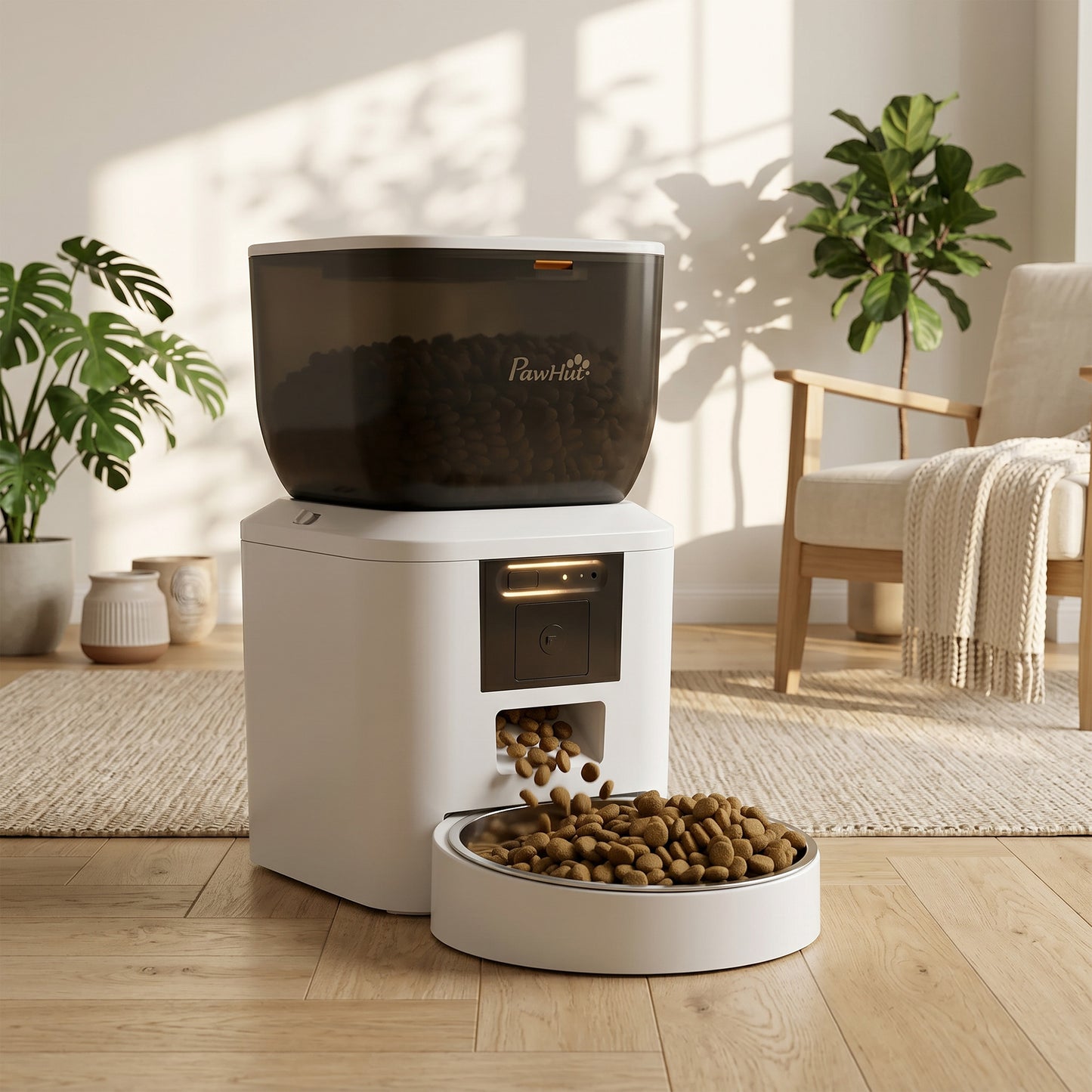 Automatic Pet Feeder with Camera | 2.4G WiFi App Control | 2-Way Audio | Night Vision | Anti-Clog | 4L / 16 Cup Tank | Dual Power | Cats & Dogs up to 15kg | White