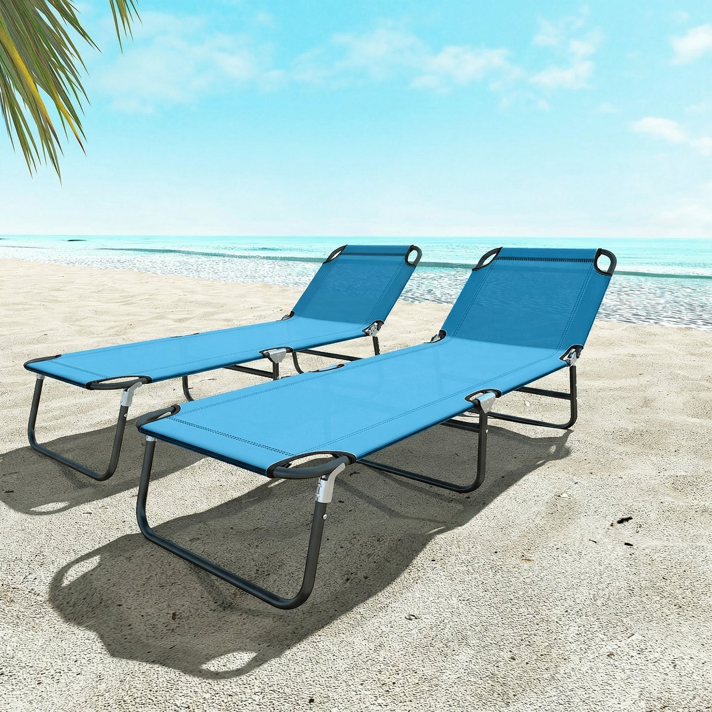 Set of 2 Folding Sun Loungers | 5 Position Back | 190x56cm | Oxford Fabric | Powder Coated Steel | Portable | 120kg | Sky Blue