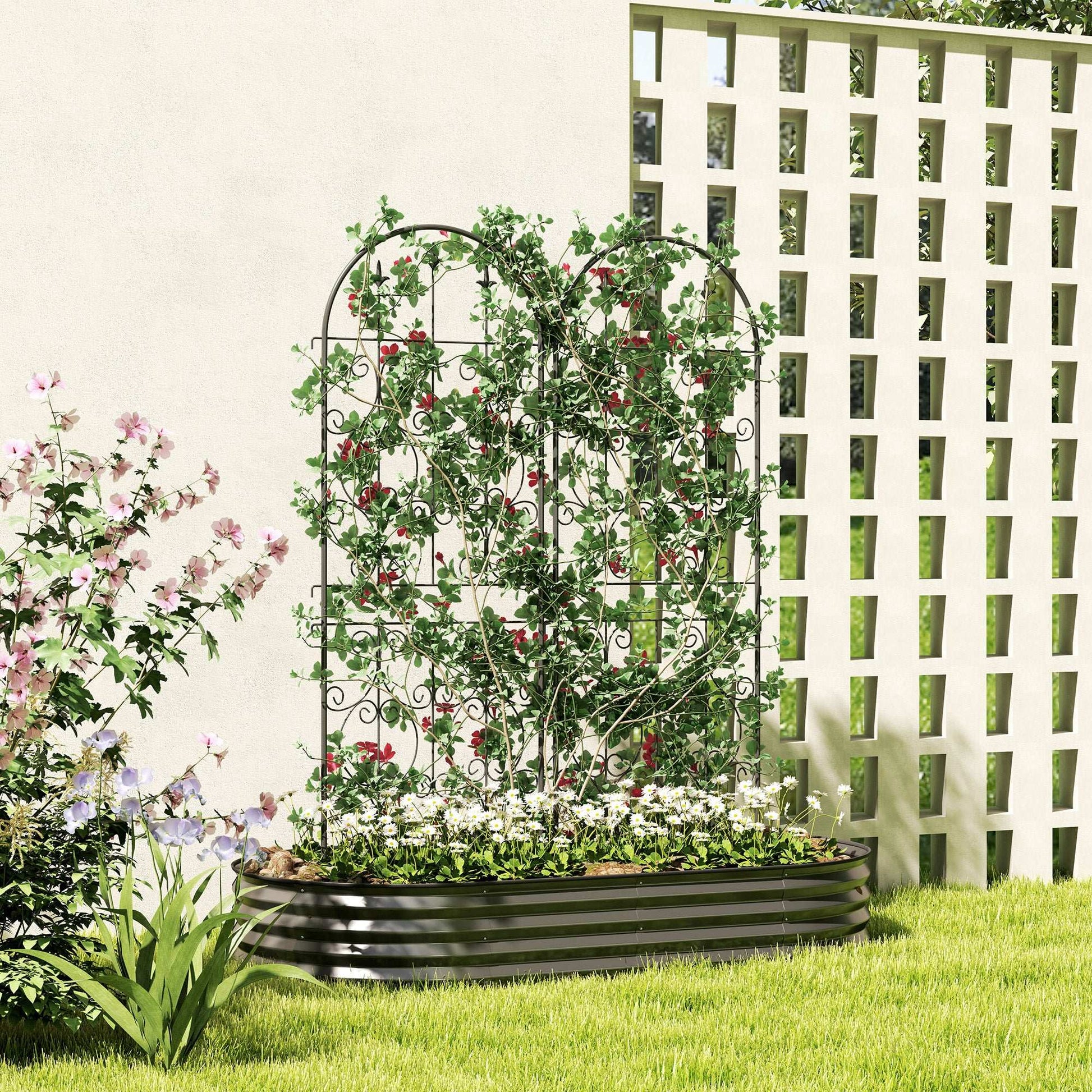 Set of 2 Metal Garden Trellis, Decorative Trellis Panels for Climbing Outdoor Plants, Vegetables, Vines, Flowers, 150 x 50 cm, Scrollwork