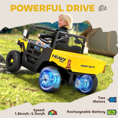 AIYAPLAY Kids Ride on Car, 12V Electric Kids UTV with Electric Dump Bed, 4-Wheel Suspension for 3-8 Years