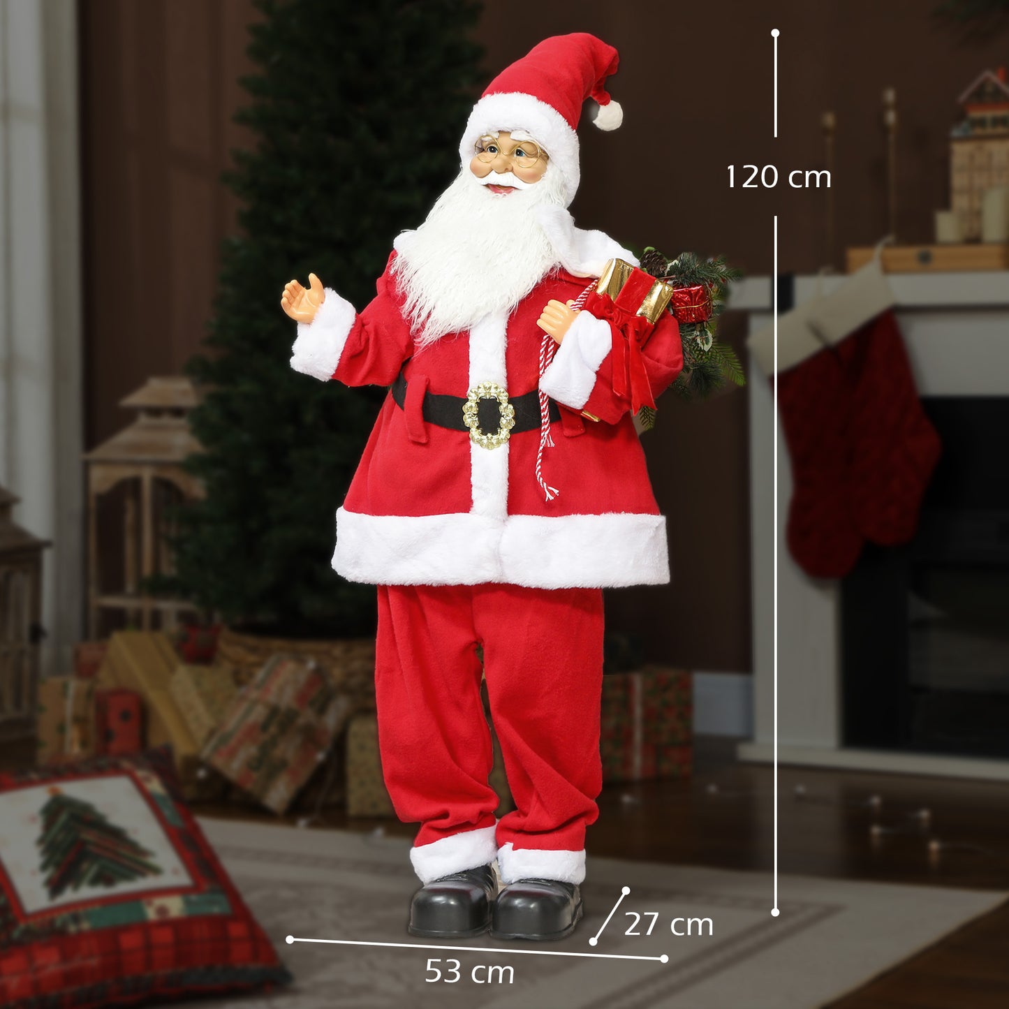 Life Size Santa Claus Christmas Decoration, Voice-Activated with Twinkling LED Lights, Red