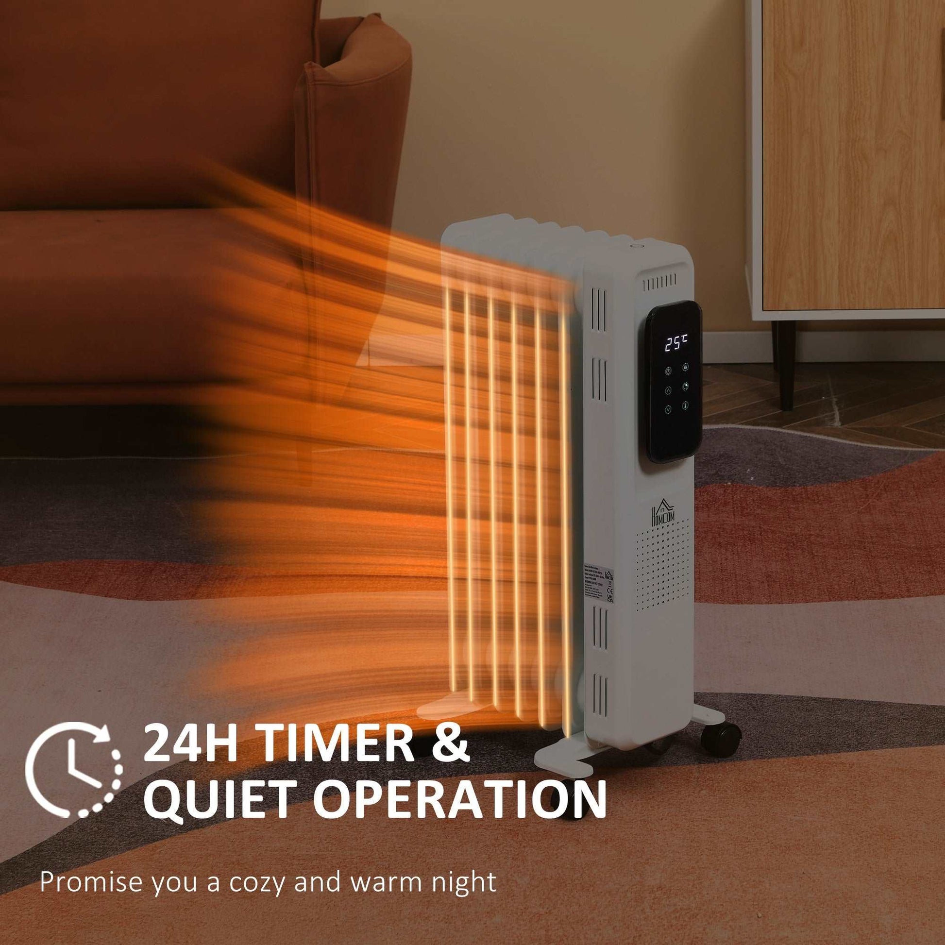 1630W Oil Filled Radiator, 7 Fin, Portable Electric Heater with LED Display, 24H Timer, 3 Heat Settings, Safety Cut-Off Remote Control-White