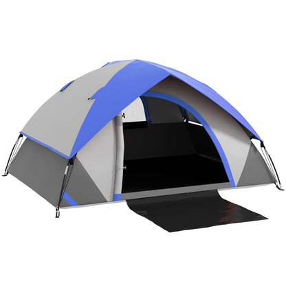 Outsunny Two Man Single Room Dome Tent, with Accessories - Dark Blue/Grey