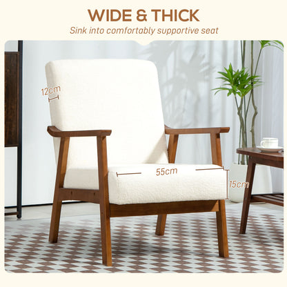 Retro Vintage Style Boucle Seat Mid Century Accent Chair - White