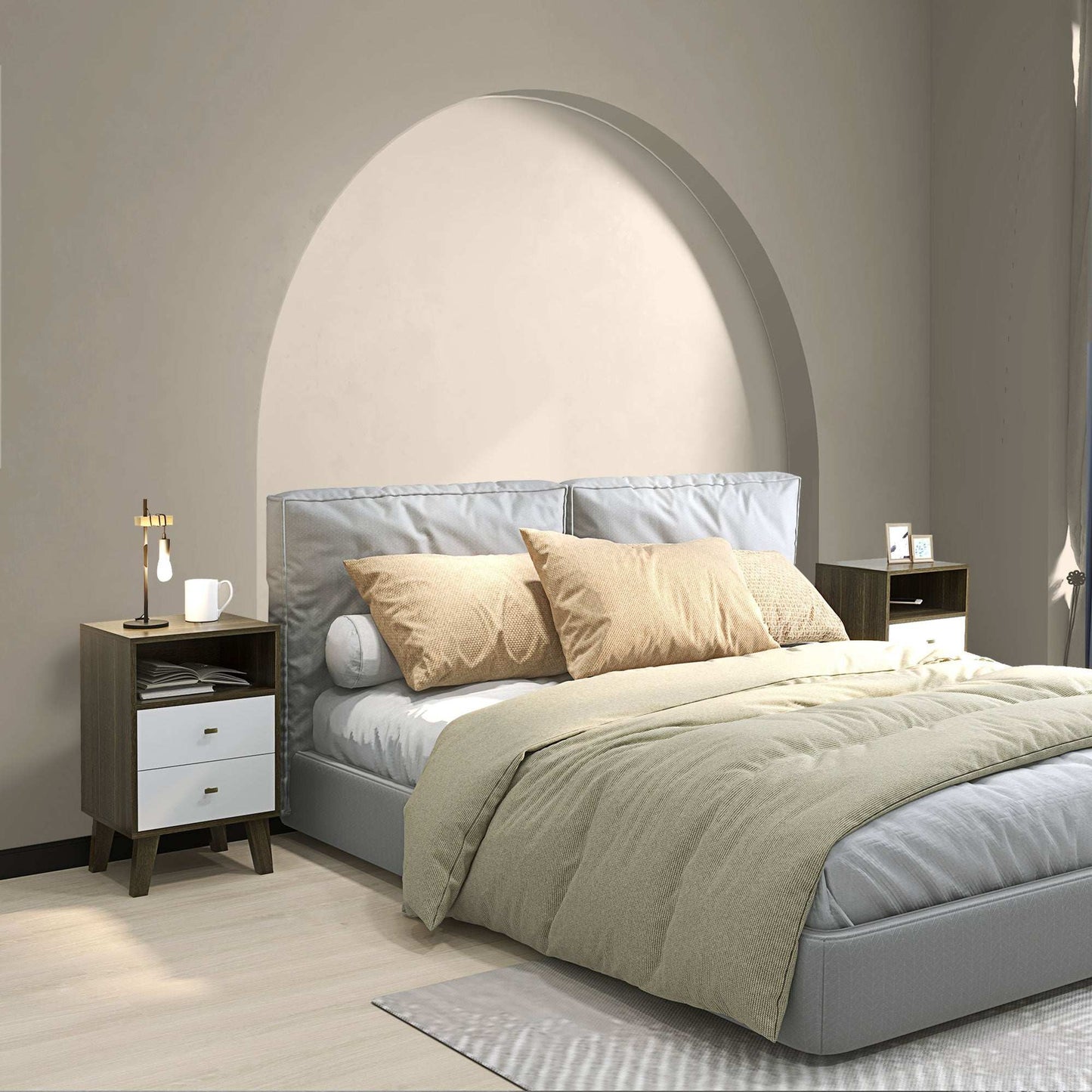 Industrial-Scandinavian Mix Bedside Table, with Drawers and Shelf