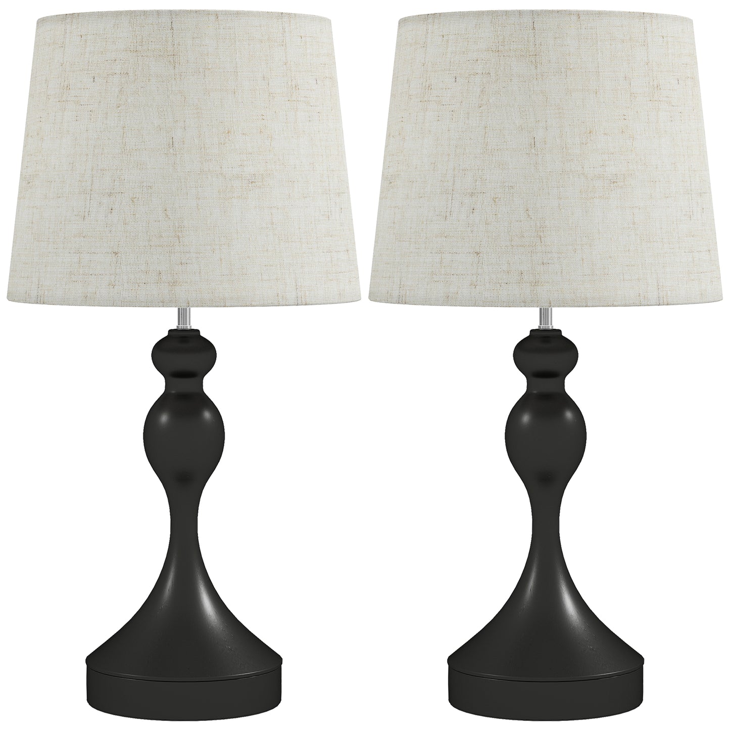 Set of Two Three-Colour Lamps, with USB Ports - Black/Beige