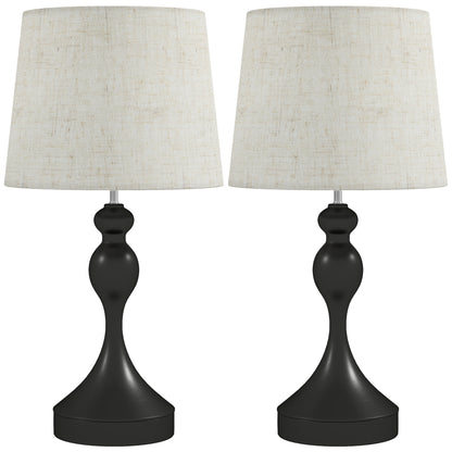 Set of Two Three-Colour Lamps, with USB Ports - Black/Beige
