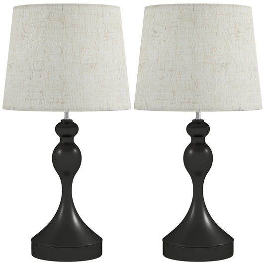 Set of Two Three-Colour Lamps, with USB Ports - Black/Beige