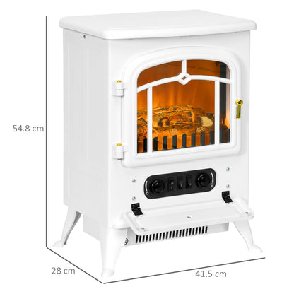 HOMCOM Freestanding Electric Fireplace Indoor Heater Glass View Log Wood Burning Effect Flame Portable Fireplace Stove 950/1850W