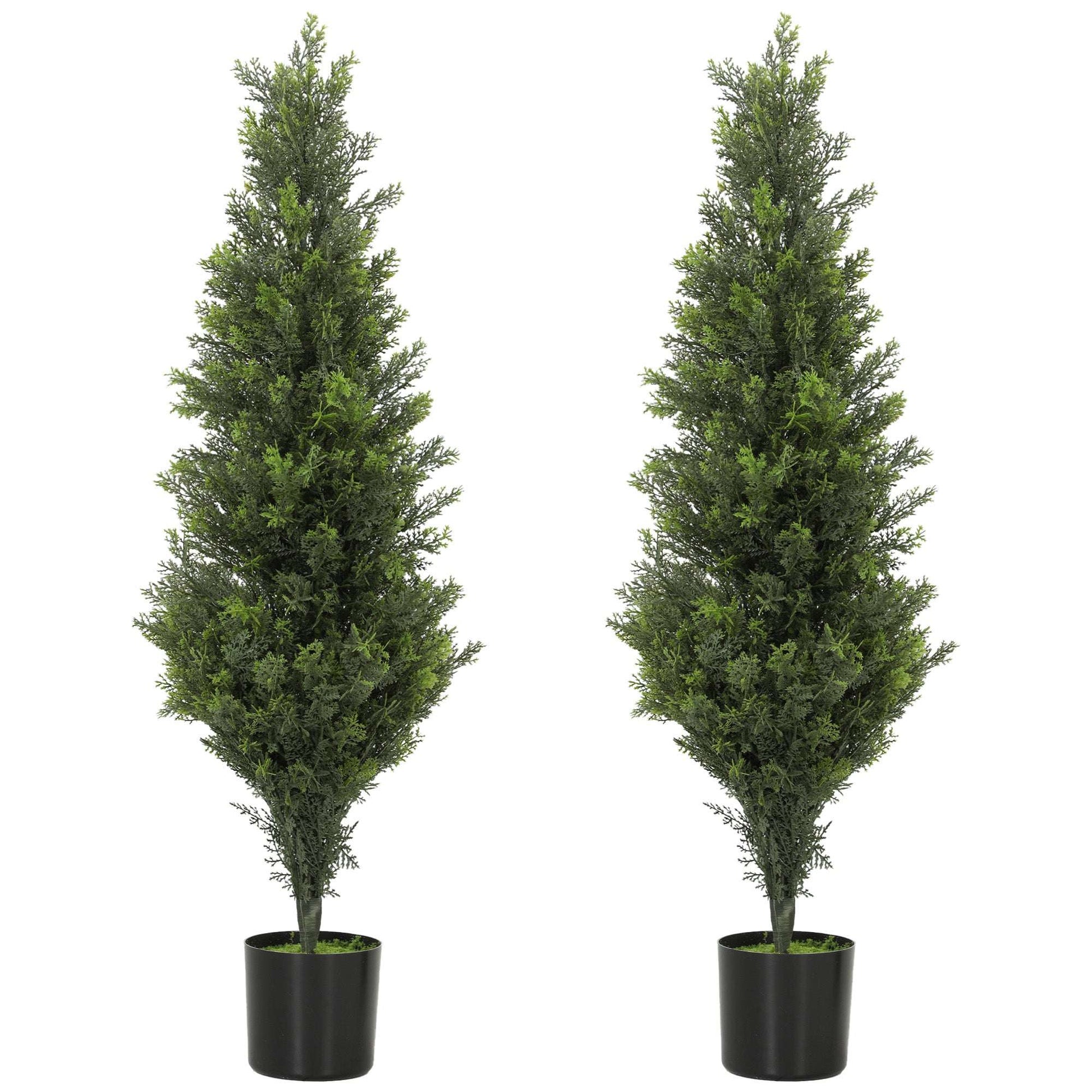 Set of 2 Artificial Cypress Trees | 90cm | 564 PE Leaves | Shapeable Branches | Cement Base | No Maintenance | Green