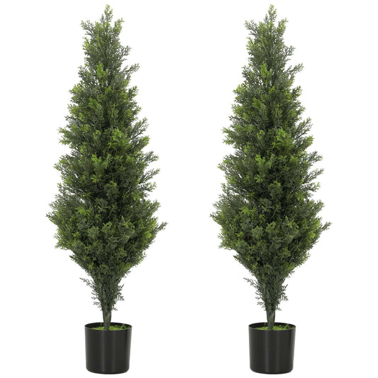 Set of 2 Artificial Cypress Trees | 90cm | 564 PE Leaves | Shapeable Branches | Cement Base | No Maintenance | Green