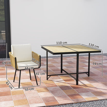 5-Piece Rattan Garden Dining Set | PS Wood-Plastic Table 110x110cm | 4 PE Rattan Armchairs | Thick Cushions | Zip Covers | Powder-Coated Metal Frame | Adjustable Feet | 120kg Chair Capacity | Beige