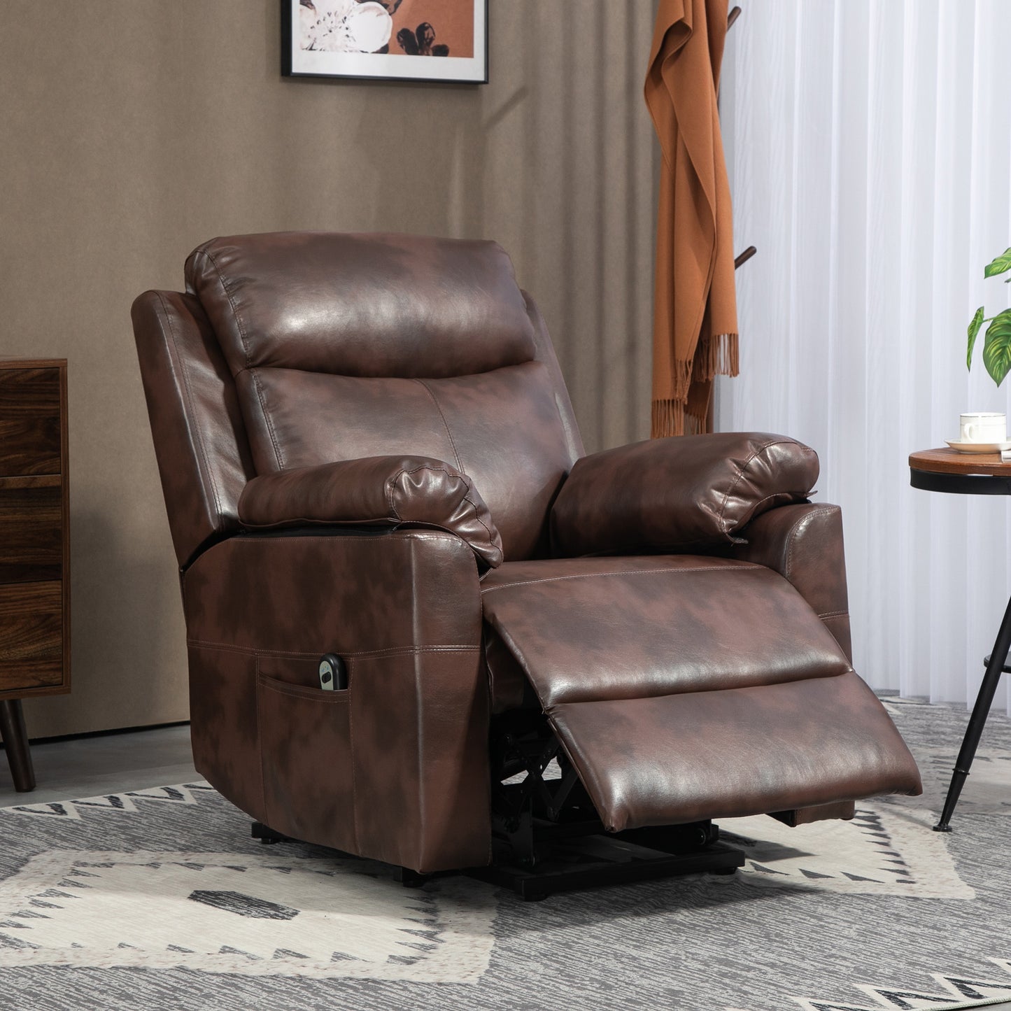 Riser and Recliner Lift Chair With Remote Control, Side Pockets, Pocket Spring, Dark Brown