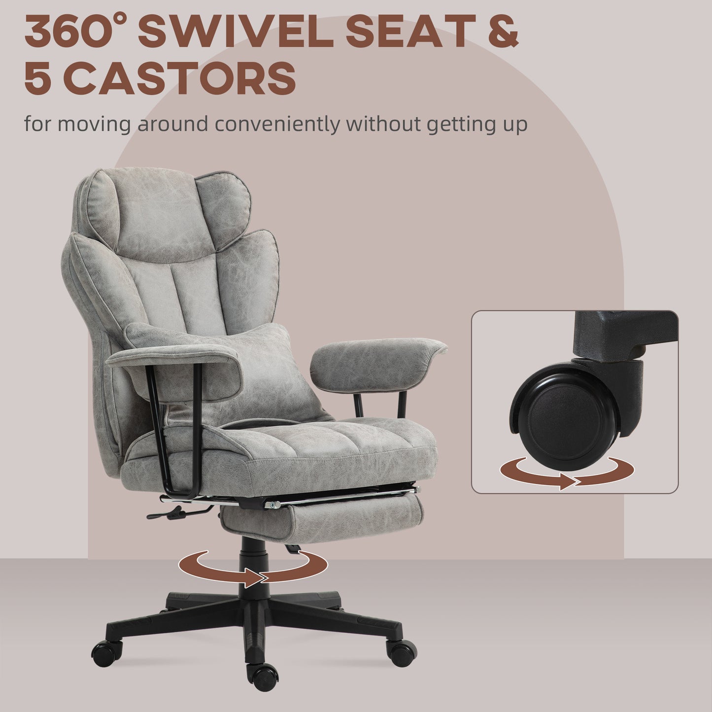 Executive Office Chair, Ergonomic Desk Chair with Foot Rest, Lumbar Support, Reclining Function and Wide Seat, Grey