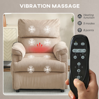 Corduroy Electric Massage Recliner - Brown / Grey