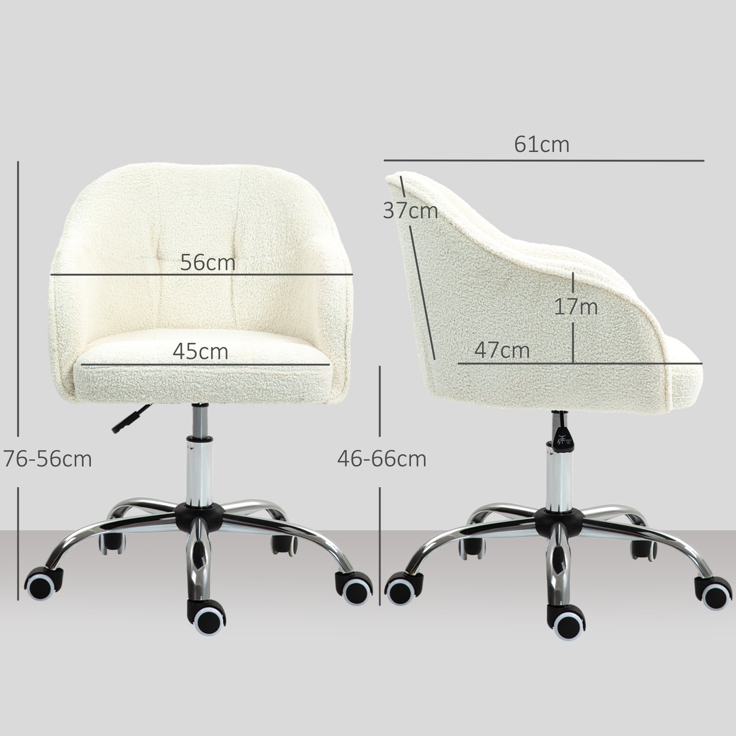 Computer Desk Chair, Fluffy Fabric Swivel Office Makeup Vanity Chair with Height Adjustable, Wheels, for Bedroom, Cream White