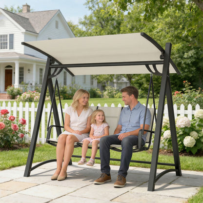 3-Seater Garden Swing Chair | UPF50+ Tilting Canopy | Breathable Texteline Seat | Powder-Coated Frame | 360kg Capacity | 188x130x183cm | Cream