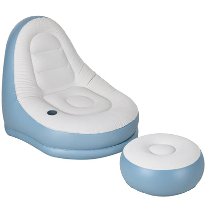 Outsunny Inflatable Tub Chair and Footstool Perfect for Camping - Blue/White