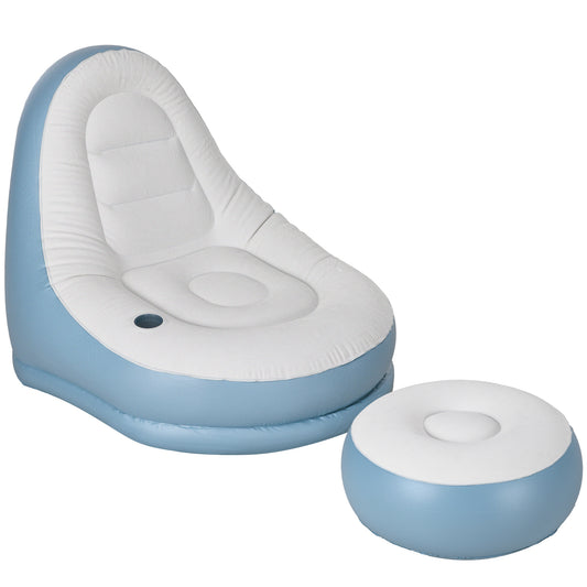 Outsunny Inflatable Tub Chair and Footstool Perfect for Camping - Blue/White