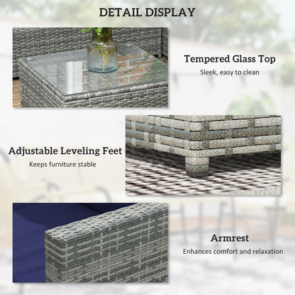 PE Rattan Garden Furniture Set with 10 cm Thick Cushions, 4 Seater Garden Corner Sofa Set W/ Glass Top Coffee Table, Outdoor Furniture