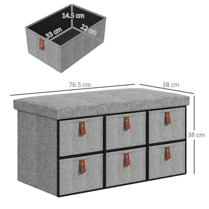 Shoe Bench with Seat, Shoe Storage Bench with Cushion and 6 Fabric Drawers for Entryway, Hallway, Living Room, Bedroom, Light Grey