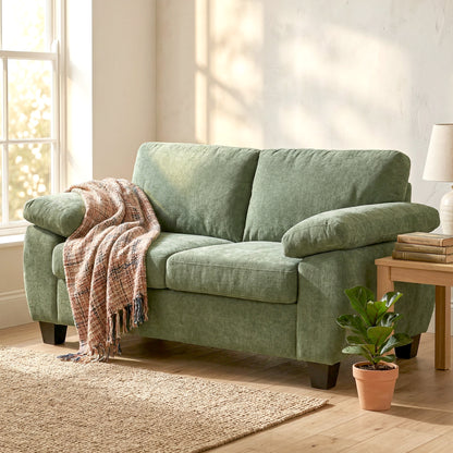 2 Seater Chenille Loveseat Sofa | 156cm | 18cm Pocket Spring Seat | Wide Padded Armrests | 300kg | Fire Retardant | Dark Green