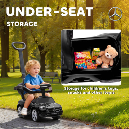 Baby 2-in-1 Ride-On Push Car | Licensed Mercedes-Benz C-Class | Walker Foot to Floor | Removable Handle | Under-Seat Storage | Ages 12-36 Months | Black