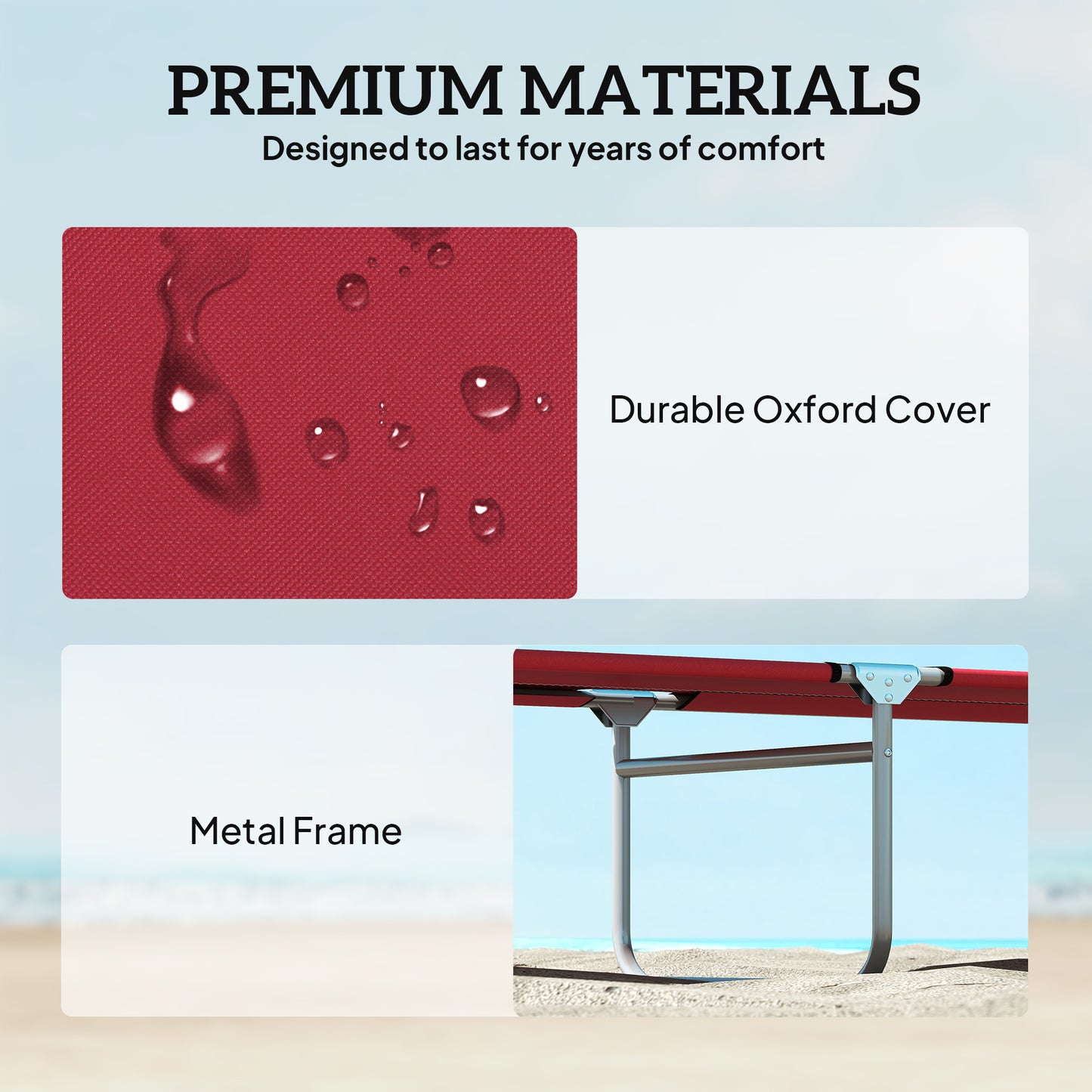 Set of 2 Folding Sun Loungers | 4 Position Adjustable Back | Oxford Fabric | Powder Coated Steel | Portable | 120kg | Red