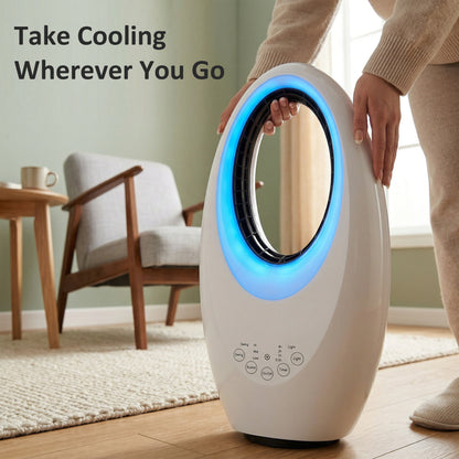 Bladeless Tower Fan | 36dB Quiet | 60° Oscillation | 4-Colour LED | 3 Speeds | 7.5hr Timer | Remote | White
