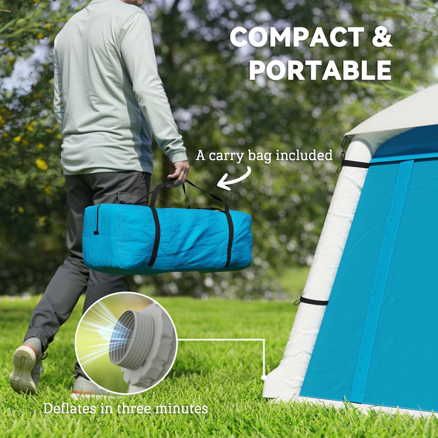 Inflatable Camping Tent w/ Hand Pump, Easy Setup 1/2 Person Blow Up Tent Waterproof 190T Taffeta w/ Mesh Windows, Doors and Carry Bag