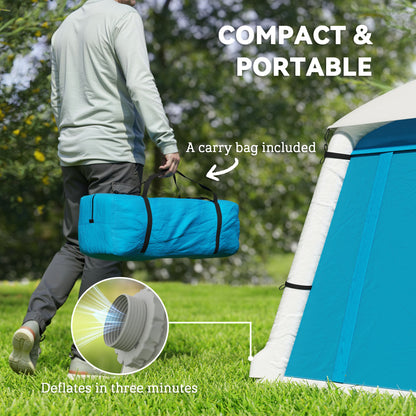 Inflatable Camping Tent w/ Hand Pump, Easy Setup 1/2 Person Blow Up Tent Waterproof 190T Taffeta w/ Mesh Windows, Doors and Carry Bag