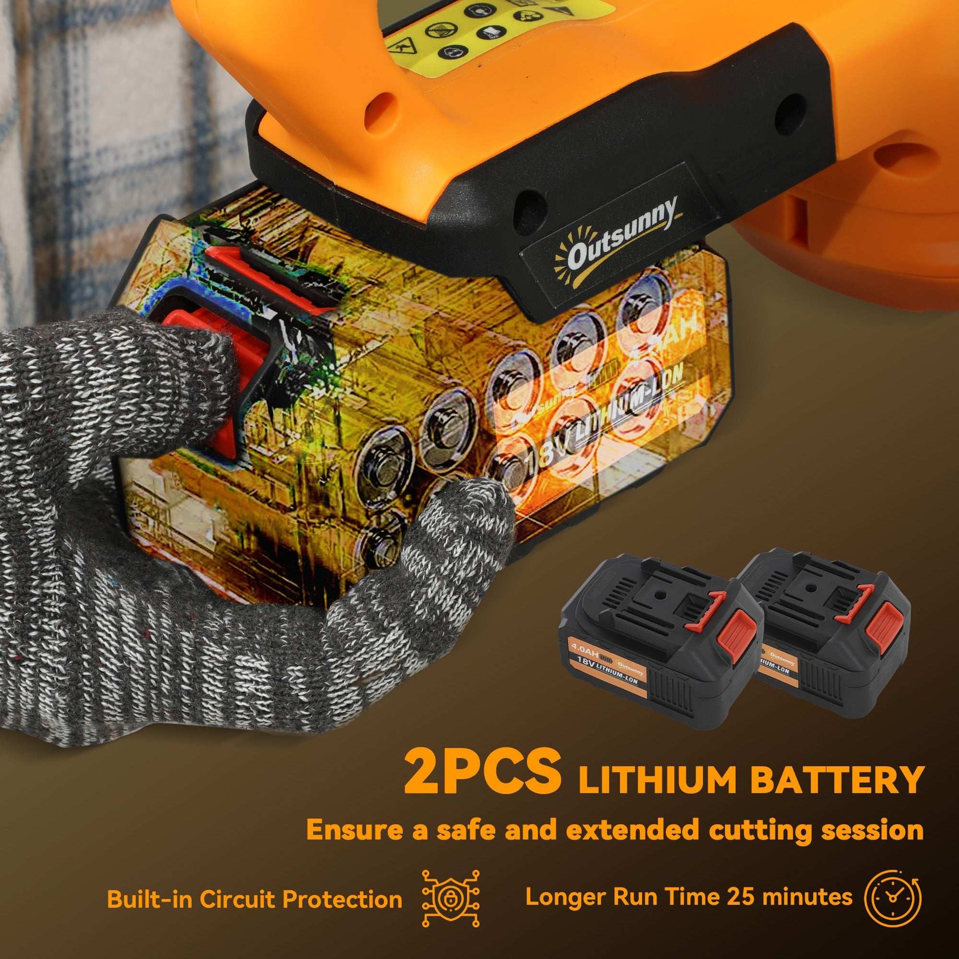 Outsunny Cordless Hedge Trimmer, Electric Hedge Cutter with 51cm Blade, Brushless Motor and 2 x 4.0Ah Batteries for Branches, Shrubs, Twigs, Orange