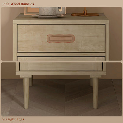 Bedside Table, Rattan Side Tables W/ Drawer, Cabinet And Adjustable Shelf,  Bedside Storage For Bedroom, Living Room, Natural Wood Effect