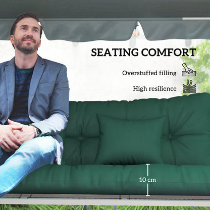 Outdoor Seat & Back Cushion Set | 3-Seater | 2 Pillows | Water Repellent | Tufted | Flame Retardant | 150x50x10cm | Green