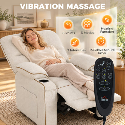 Electric Massage Recliner Armchair | 8-Point Vibration & Lumbar Heat | 150° Recline, 2 Memory Positions, USB & Cup Holders | Beige