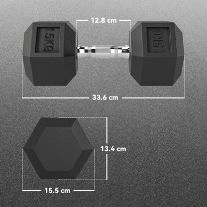 30KG Rubber Hex Dumbbell Portable Hand Weights Dumbbell Home Gym